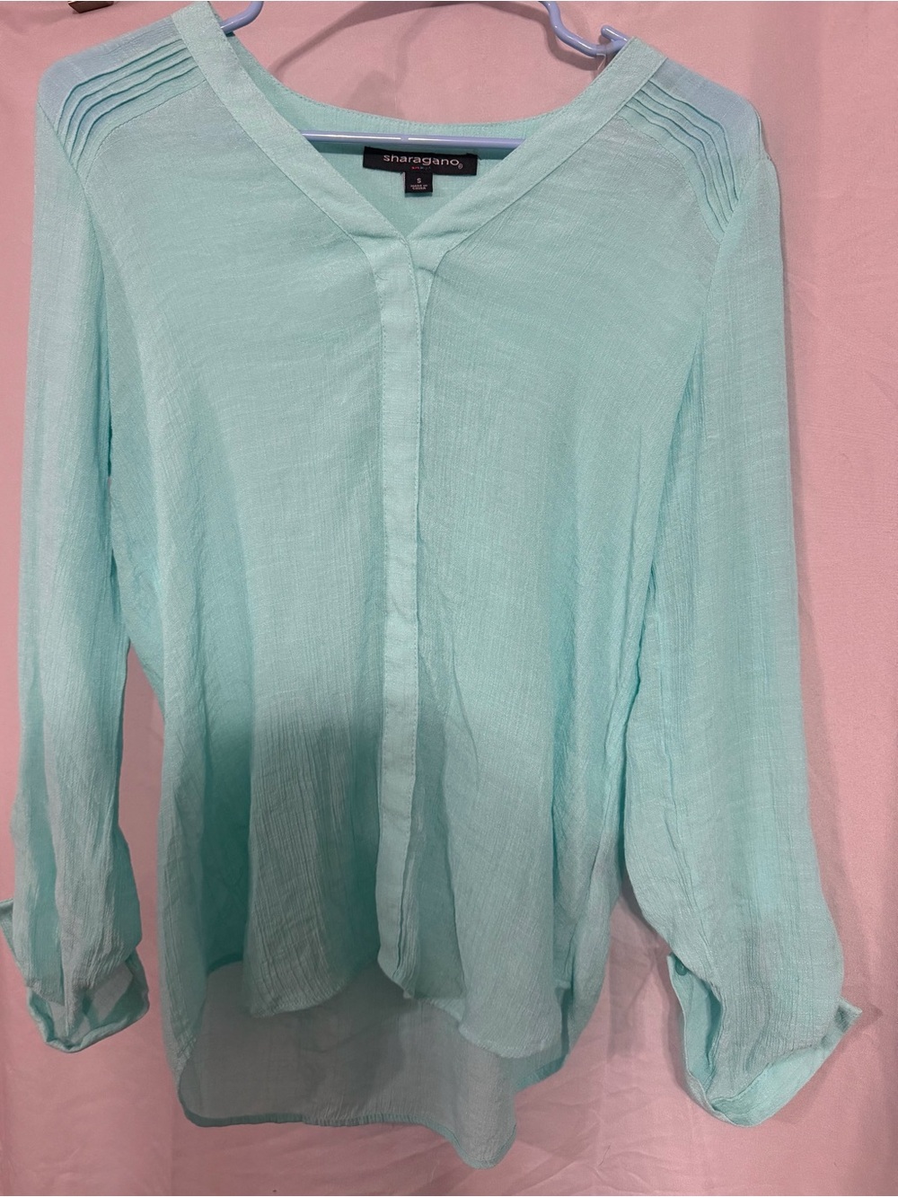 Sharagano Light Mint V-Neck Tunic Top Size Small